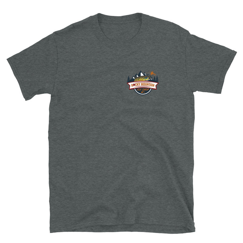 Load image into Gallery viewer, Rocky Mountain Fly Shop - Rocky Mountain &amp; Logo Soft Short-Sleeve Unisex T-Shirt

