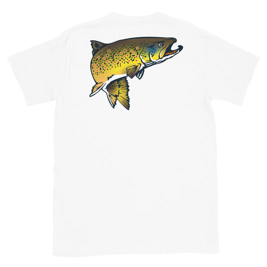 Rocky Mountain Fly Shop - Squatchy Brown Trout Soft Short-Sleeve Unisex T-Shirt