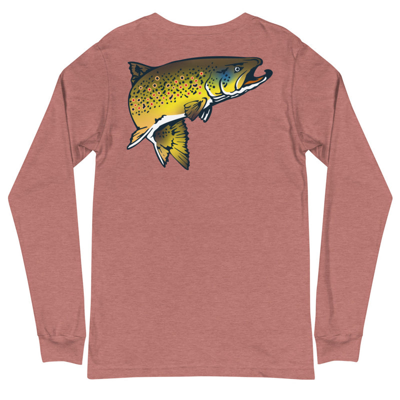 Load image into Gallery viewer, Rocky Mountain Fly Shop - Squatchy Brown Trout Unisex Long Sleeve Tee
