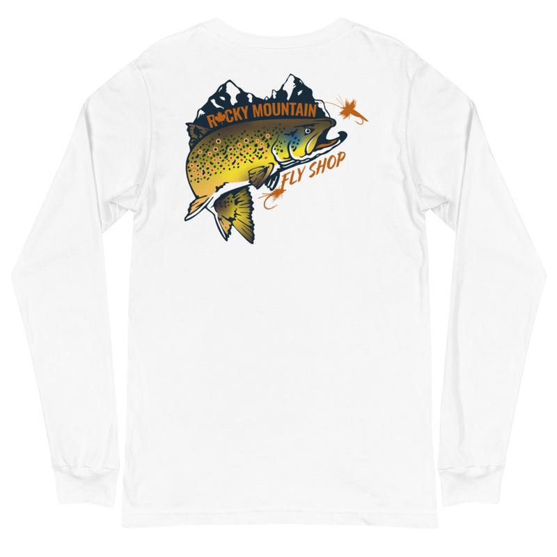 Load image into Gallery viewer, Rocky Mountain Fly Shop - Rocky Mountain &amp; Logo Unisex Long Sleeve Tee
